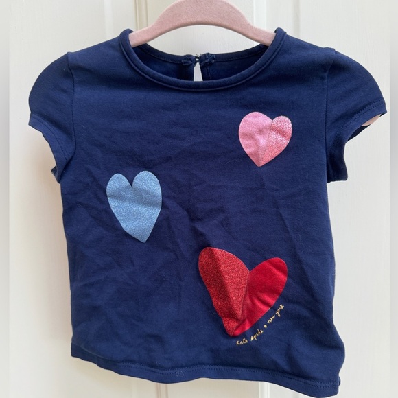 NWOT Kate Spade 12M Blue Multicolor Heart Girls Short Sleeve Top Blouse - Picture 1 of 4